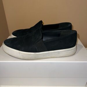 Vince black suede slip on sneakers